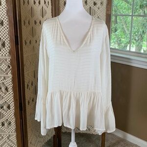 Anthropologie Lilya "Thea" Peplum Knit Long Sleeve top size large v-neck‎ peplum